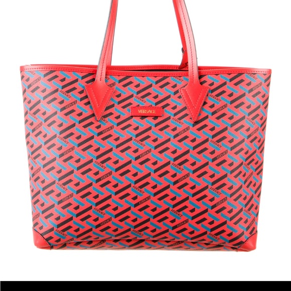 Versace Greca Canvas Tote 💎Rare Find💎 In Red and Blue. - Picture 11 of 11